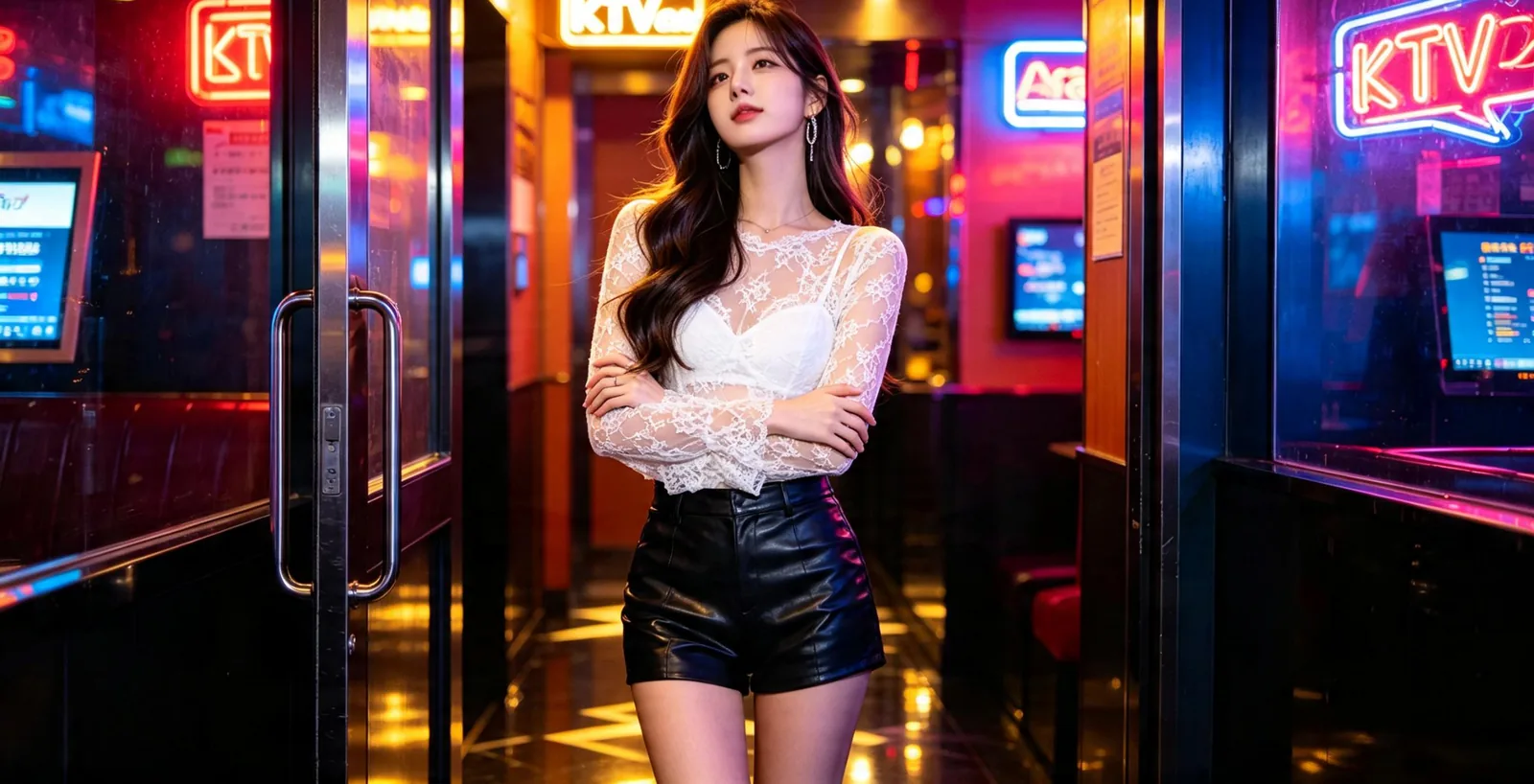 해운대가라오케 KTV 네온사인 입구
